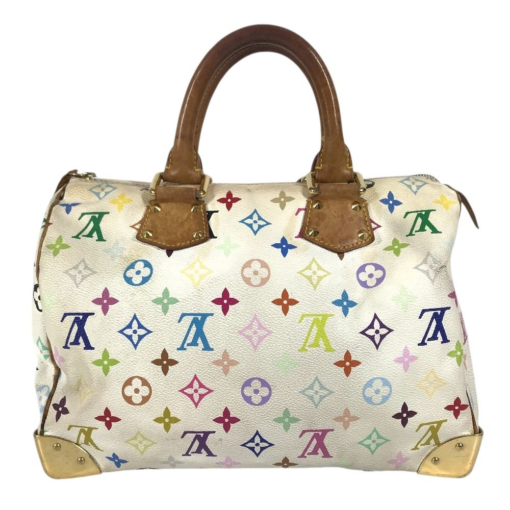 Louis Vuitton Handbag Speedy 30 Monogram Multicolor Canvas Blanc White — view 2