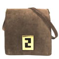 Fendi Shoulder Bag FF Logo Suede Brown