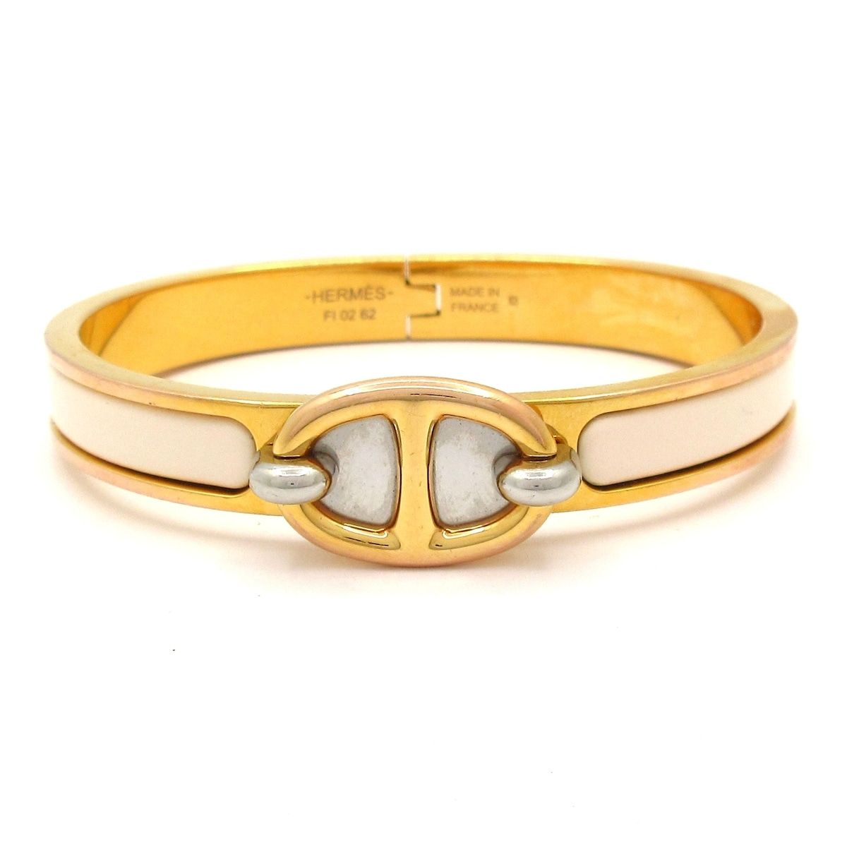 Hermes Bangle Mini Click Chaine D'ancre Gold Ivory Silver Bracelet