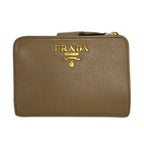 Prada Bifold Wallet Beige Leather