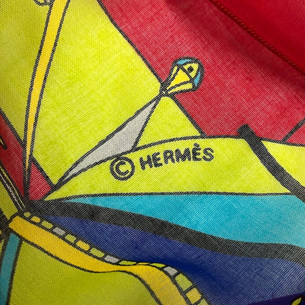Hermes Shawl Red Yellow Multi Paz Universal Cotton Scarf — view 3