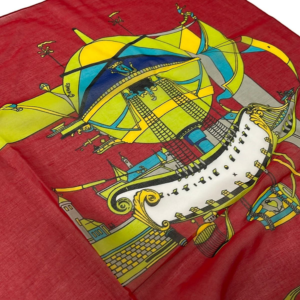 Hermes Shawl Red Yellow Multi Paz Universal Cotton Scarf — view 6