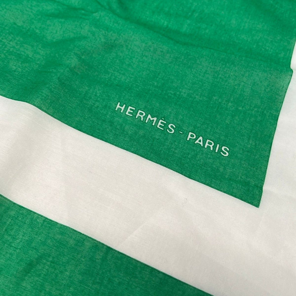 Hermes Shawl Green White Cotton Scarf — view 5