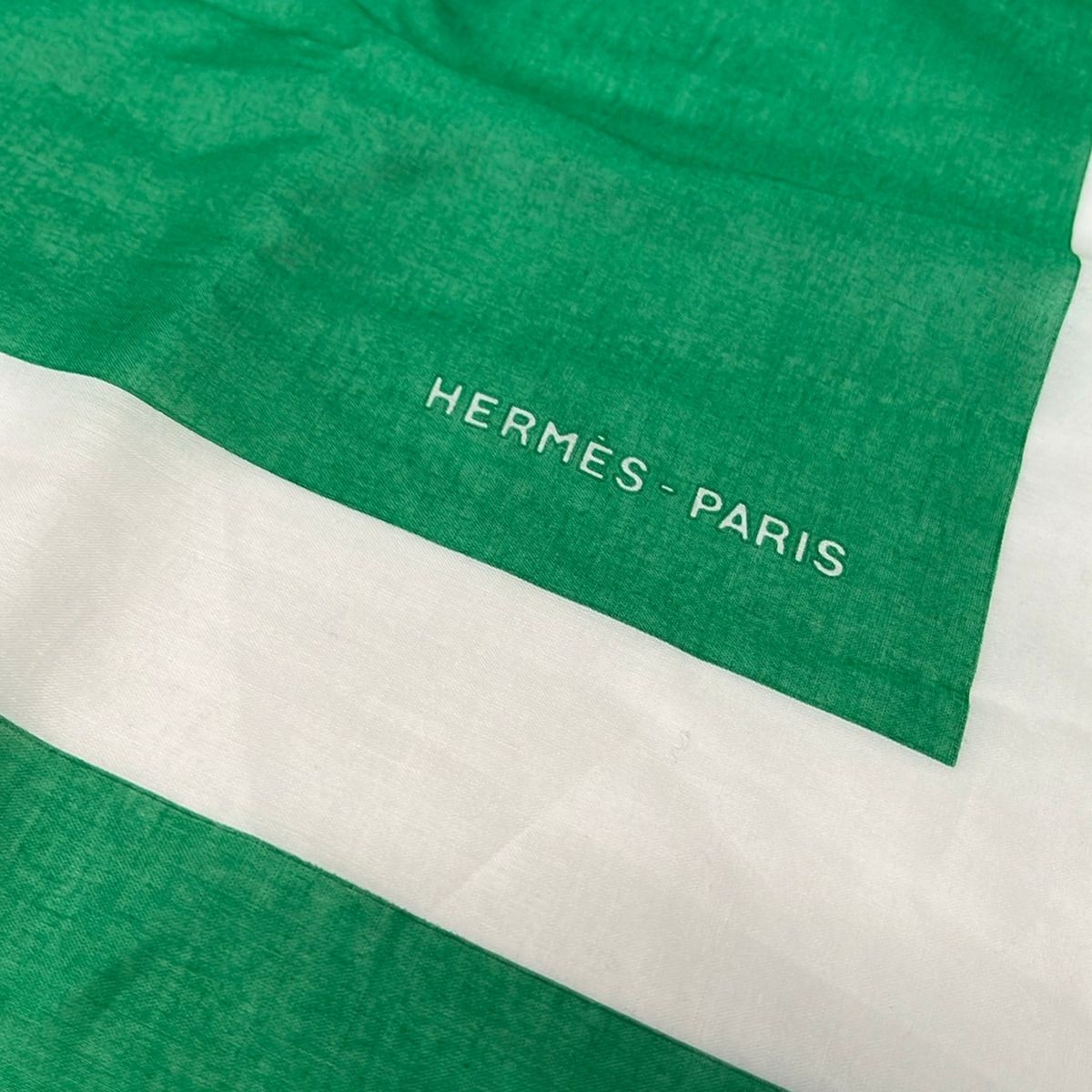 Hermes Shawl Green White Cotton Scarf — view 5