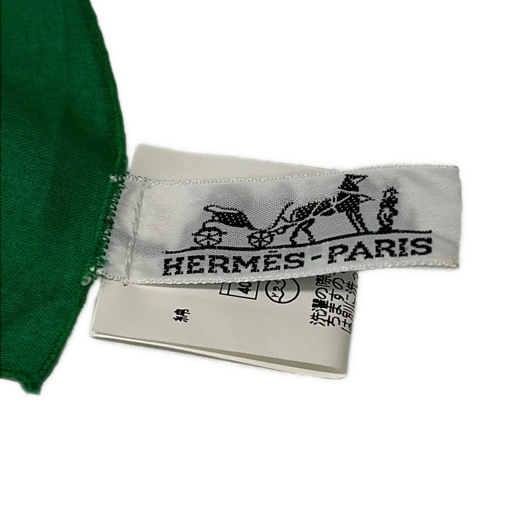 Hermes Shawl Green White Cotton Scarf — view 3