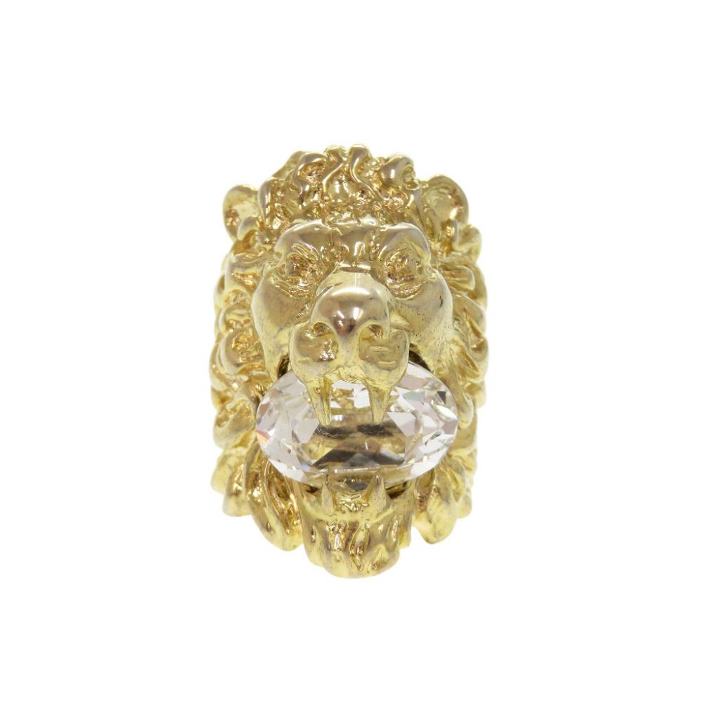 Gucci Lion Head Metal Stone Gold Ring
