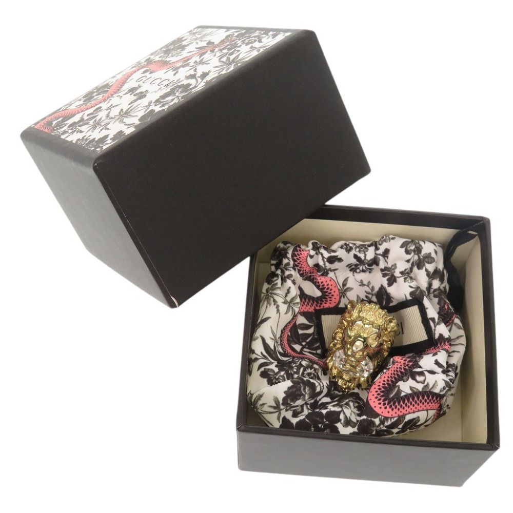 Gucci Lion Head Metal Stone Gold Ring — view 2