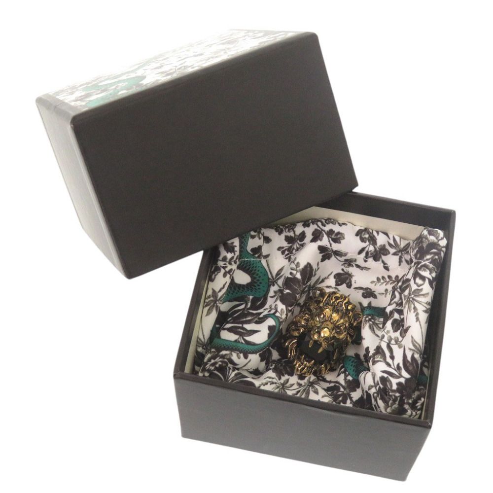 Gucci Lion Head Metal Stone Gold Ring — view 2