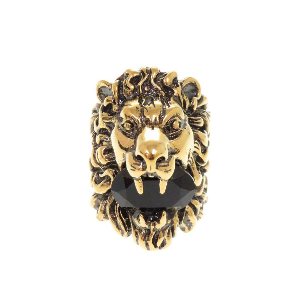 Gucci Lion Head Metal Stone Gold Ring