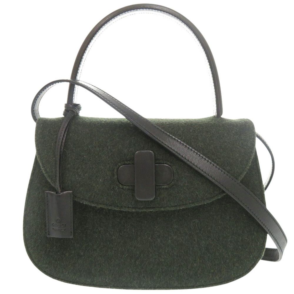 Gucci Vintage Turnlock 000 Felt Green Black 2-Way Shoulder Bag