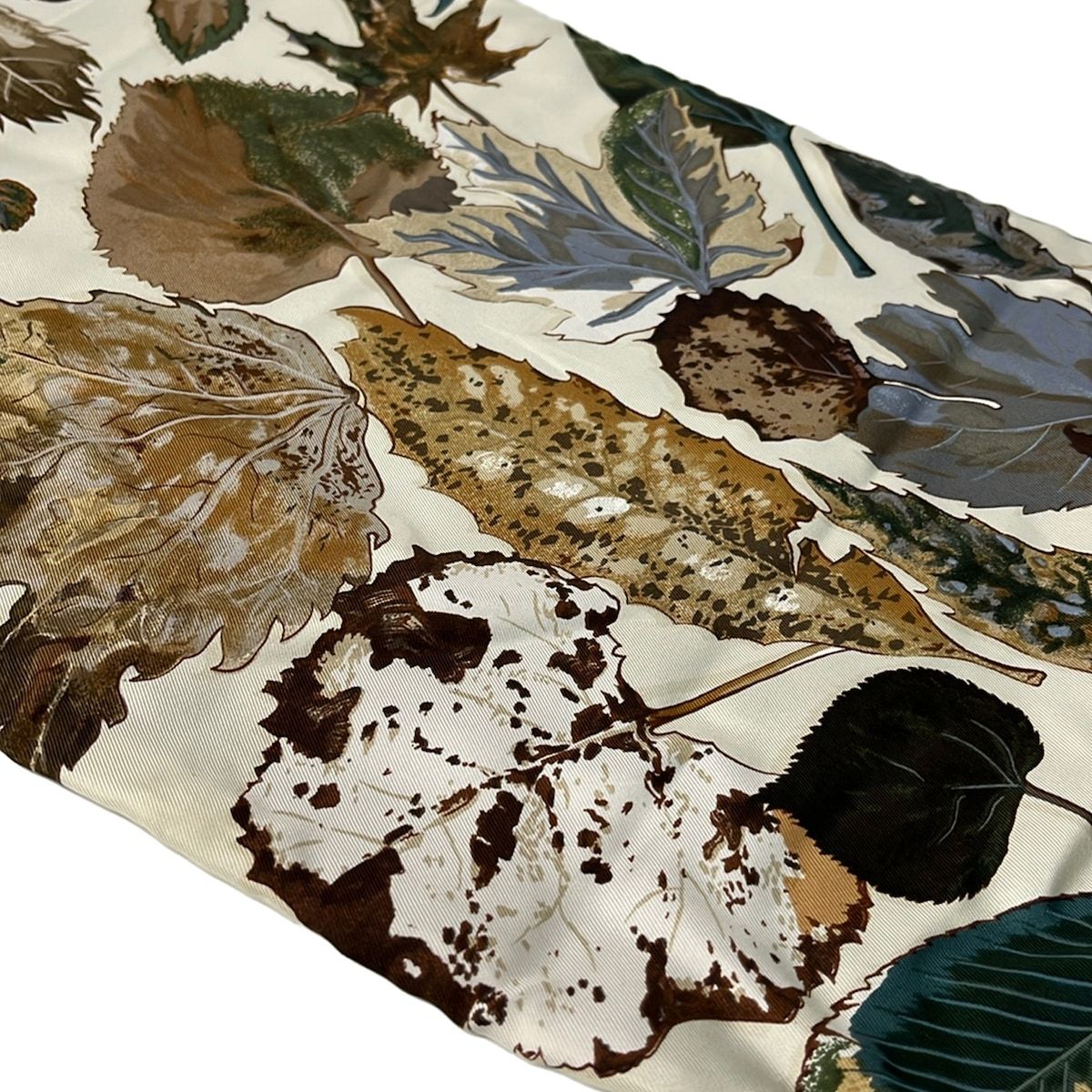 Hermes Scarf Ivory Dark Brown Multi Angora Silk — view 6
