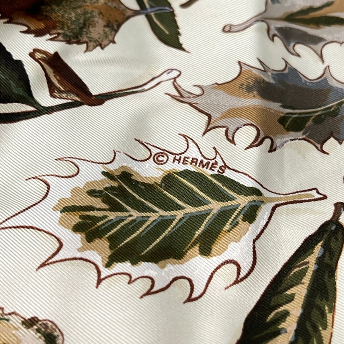 Hermes Scarf Ivory Dark Brown Multi Angora Silk — view 2