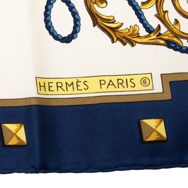 Hermes Carre 90 les Cles Key Scarf White Multicolor Silk