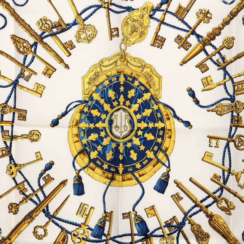 Hermes Carre 90 les Cles Key Scarf White Multicolor Silk