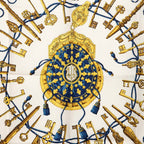 Hermes Carre 90 les Cles Key Scarf White Multicolor Silk
