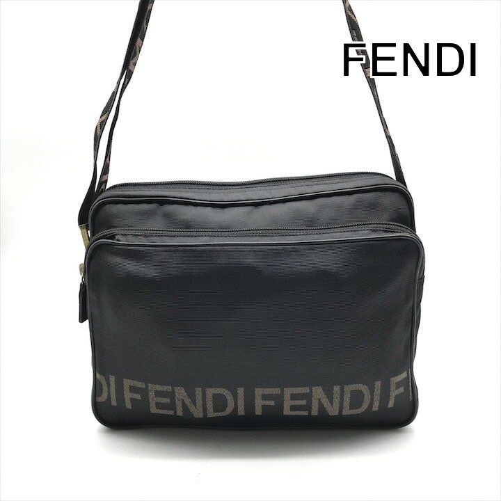 Fendi Nylon Shoulder Bag Black Logo Gold