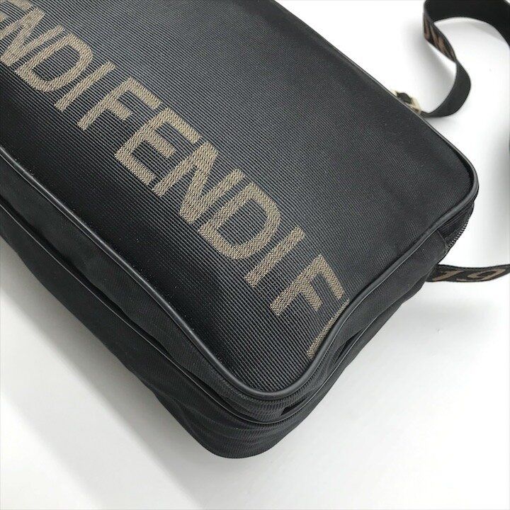 Fendi Nylon Shoulder Bag Black Logo Gold — view 5
