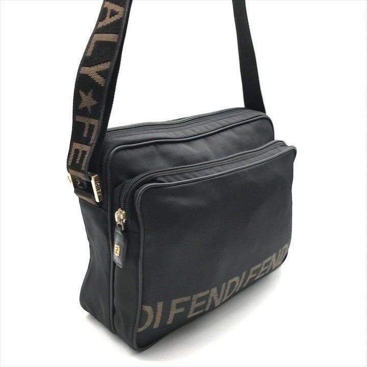Fendi Nylon Shoulder Bag Black Logo Gold — view 2