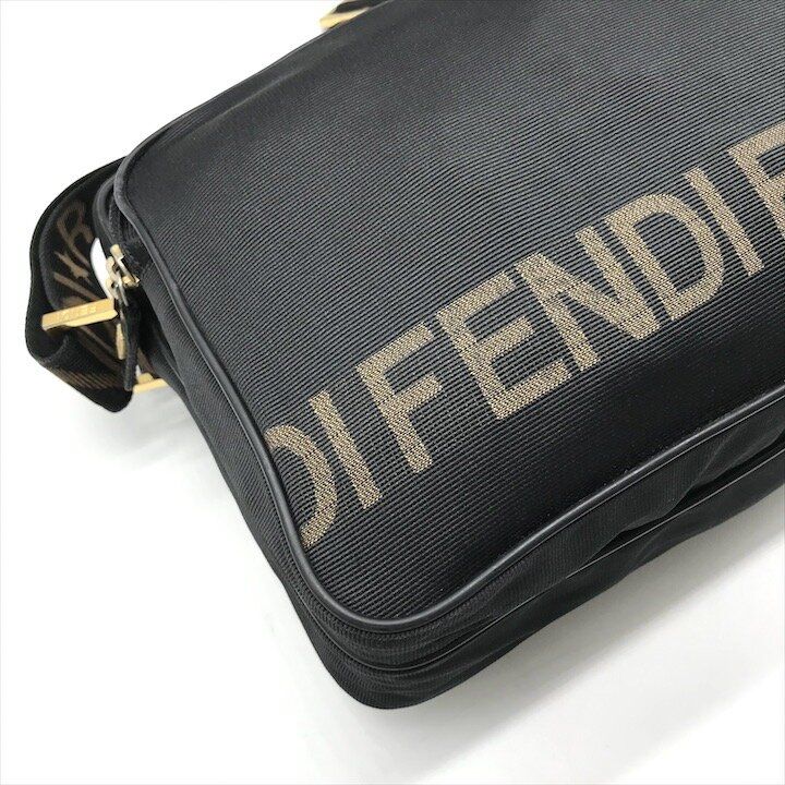 Fendi Nylon Shoulder Bag Black Logo Gold — view 6