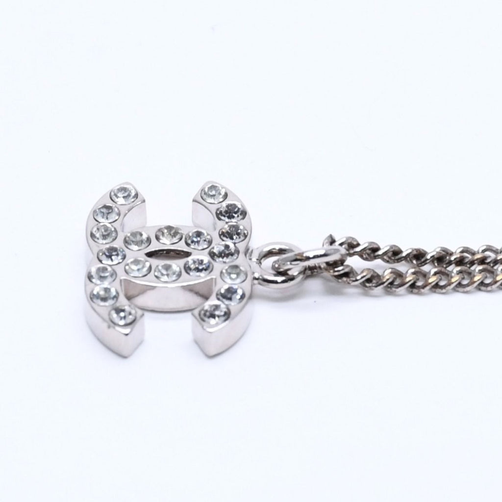 Chanel Necklace CC Logo Rhinestone Silver 11 — view 6