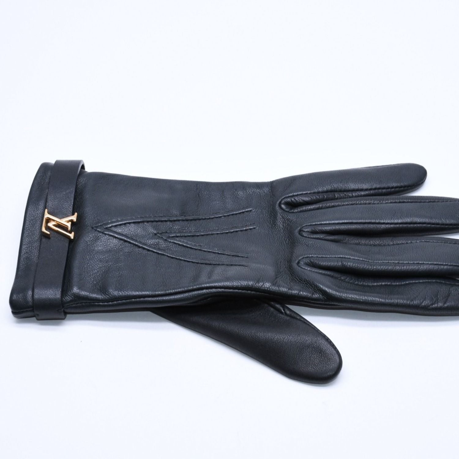 Louis Vuitton Gloves Black Lambskin Leather Gold — view 5