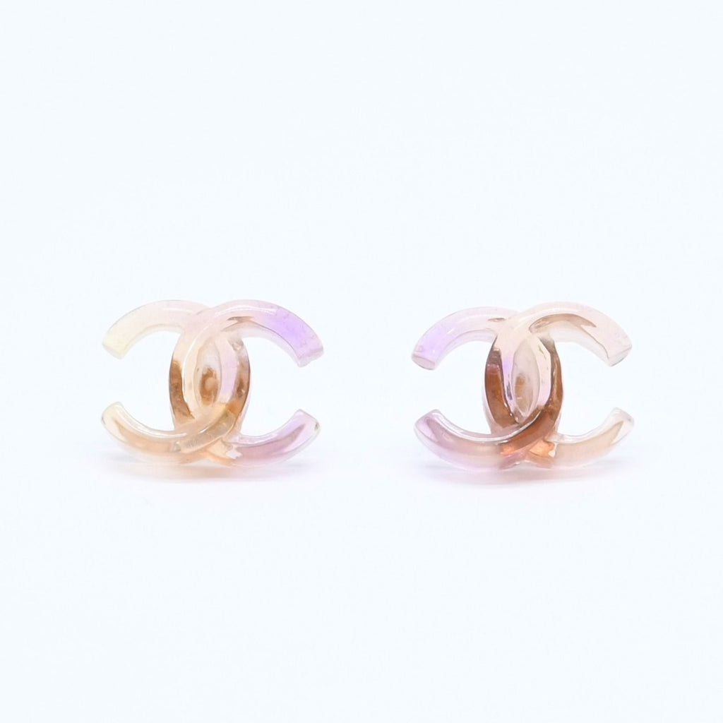 Chanel CC Logo Earrings 02 Resin Metal Purple Brown Gradient