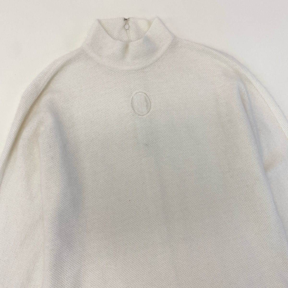 Dior Ig8 Mock Neck Knit Sweater CD Logo Embroidery Alpaca Blend M White — view 4