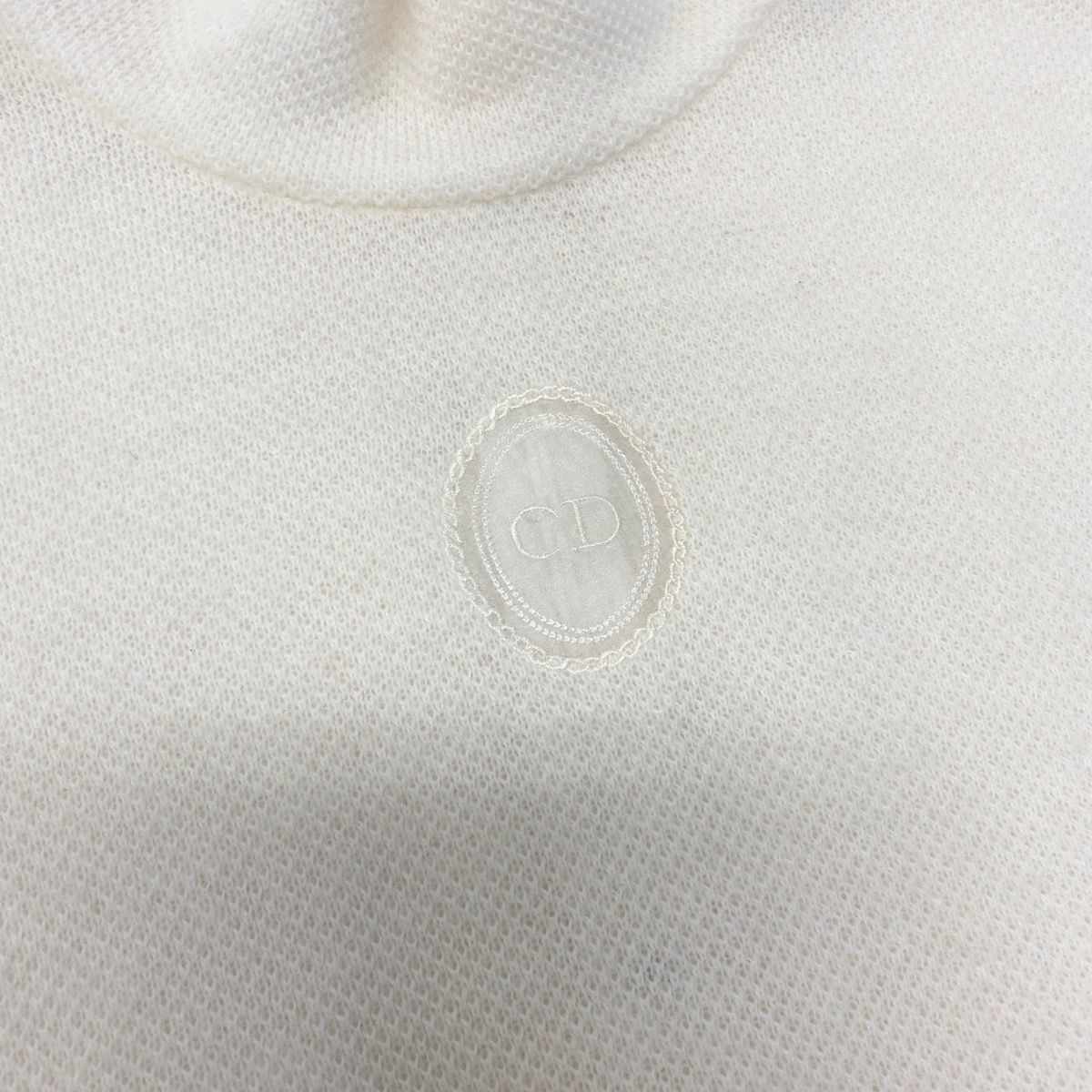 Dior Ig8 Mock Neck Knit Sweater CD Logo Embroidery Alpaca Blend M White — view 6