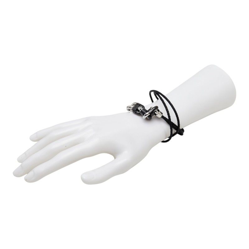 Hermes Chaine Maillon PM Double Tour Bracelet T5 Silver Black Metal Veau Swift