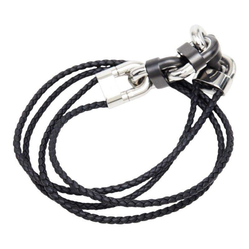 Hermes Chaine Maillon PM Double Tour Bracelet T5 Silver Black Metal Veau Swift
