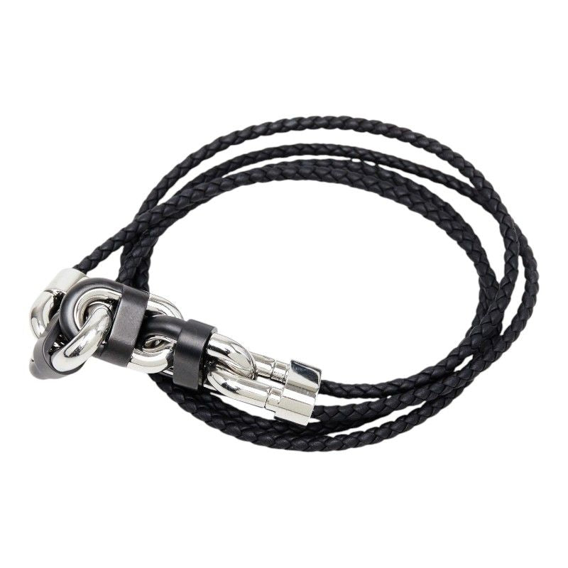 Hermes Chaine Maillon PM Double Tour Bracelet T5 Silver Black Metal Veau Swift
