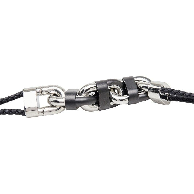 Hermes Chaine Maillon PM Double Tour Bracelet T5 Silver Black Metal Veau Swift