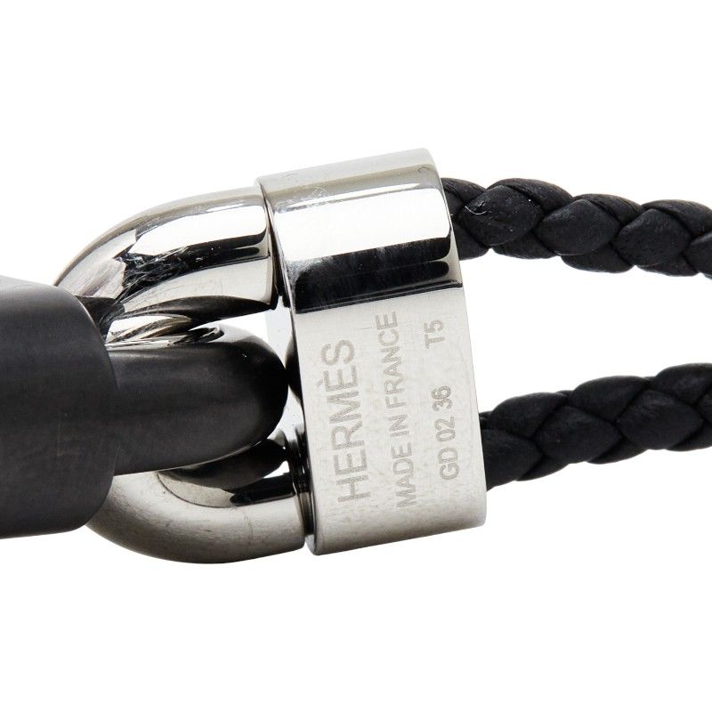 Hermes Chaine Maillon PM Double Tour Bracelet T5 Silver Black Metal Veau Swift
