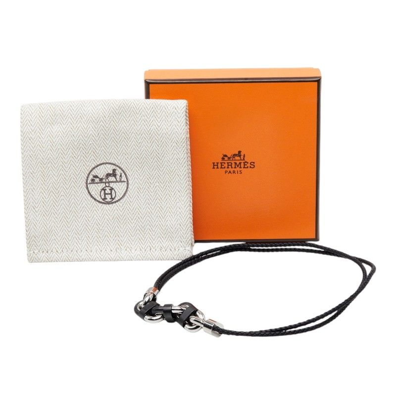 Hermes Chaine Maillon PM Double Tour Bracelet T5 Silver Black Metal Veau Swift