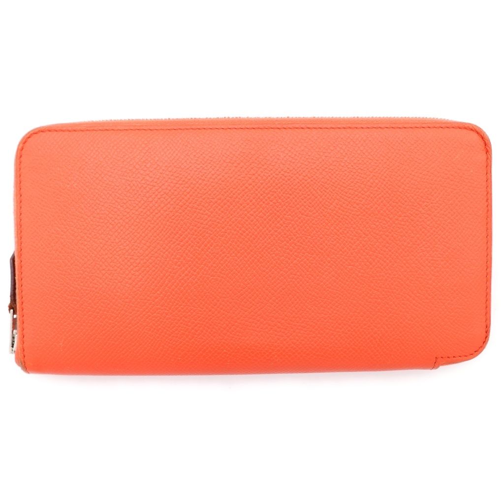 Hermes Azap Long Silk in Wallet Card Case Red Orange Epsom Silver