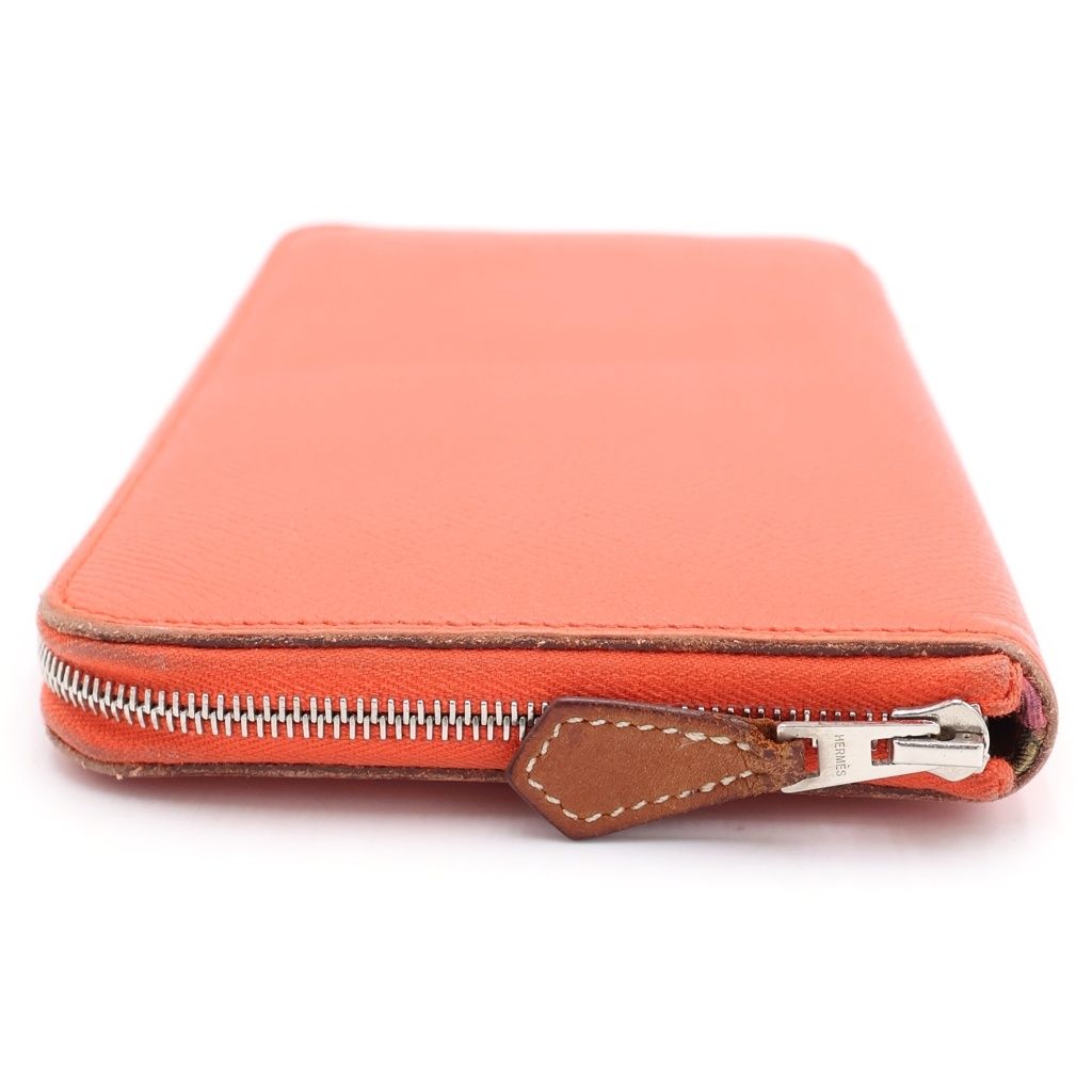 Hermes Azap Long Silk in Wallet Card Case Red Orange Epsom Silver — view 3