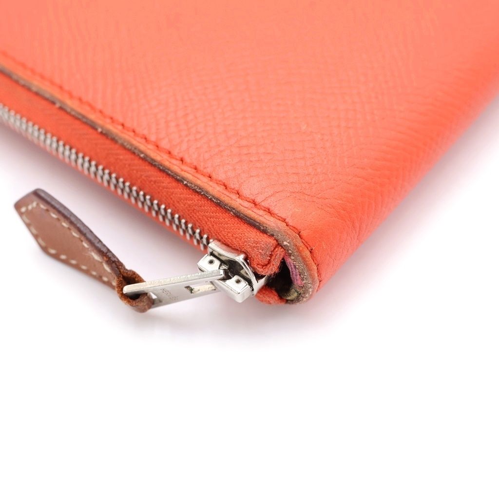 Hermes Azap Long Silk in Wallet Card Case Red Orange Epsom Silver — view 5
