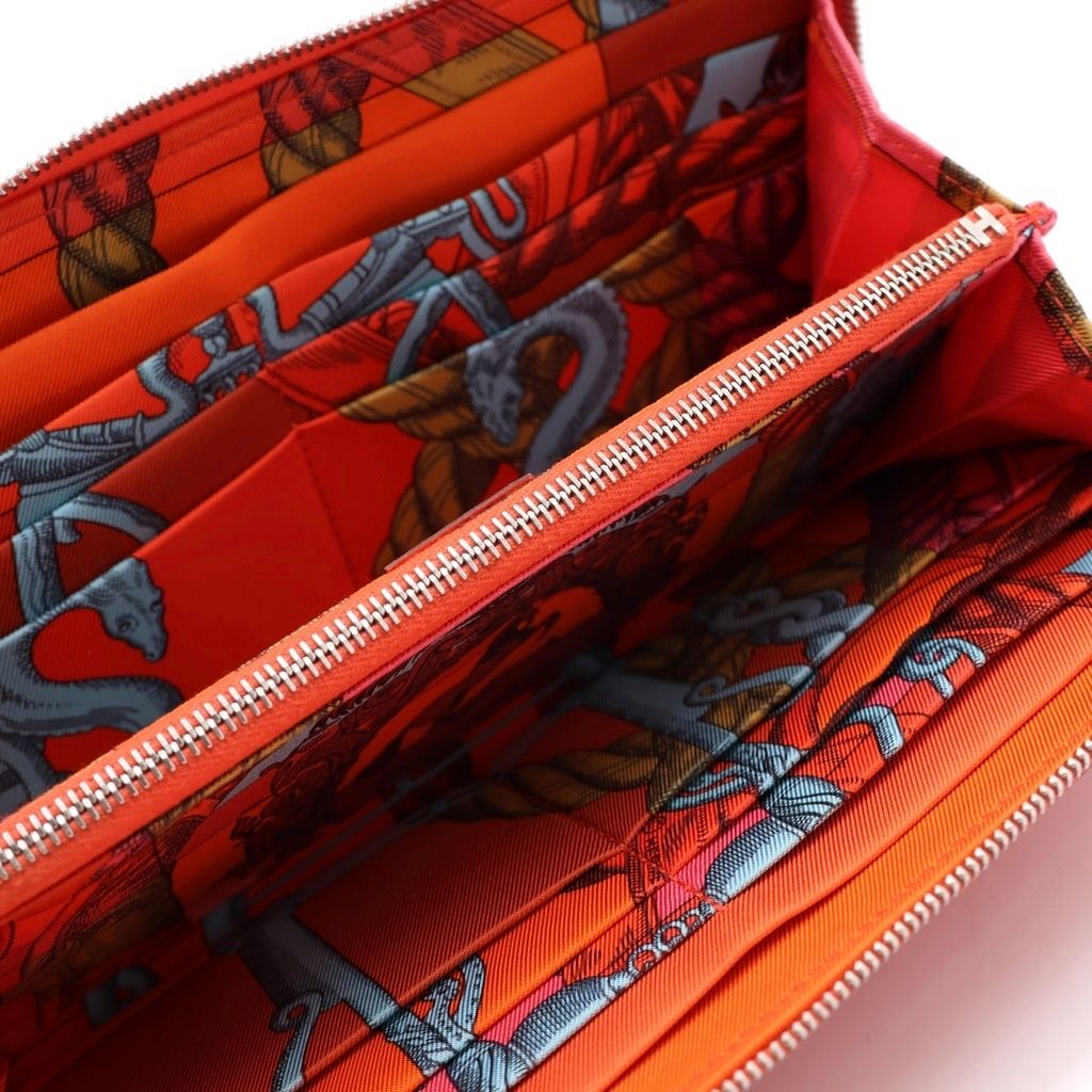 Hermes Azap Long Silk in Wallet Card Case Red Orange Epsom Silver — view 4