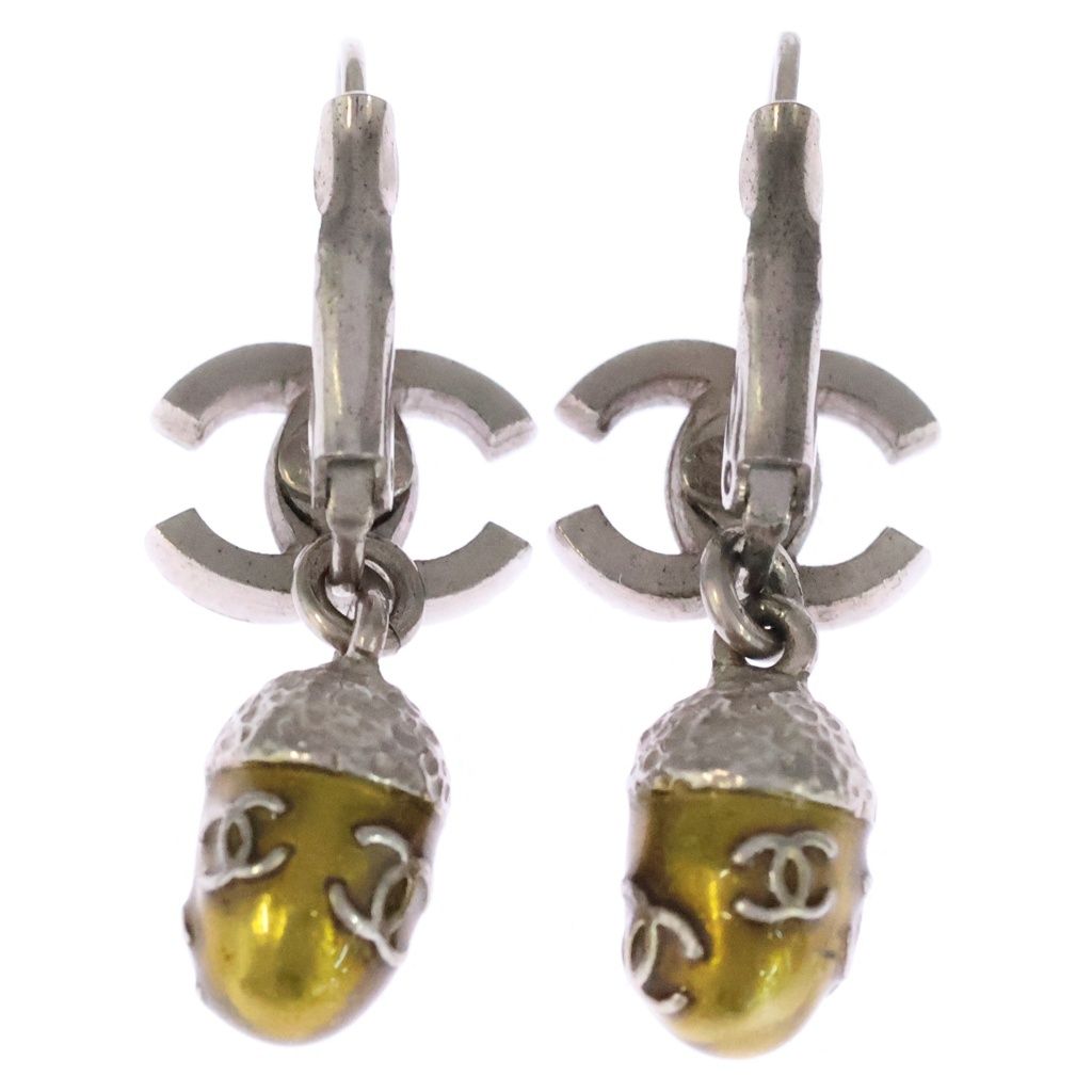 Chanel CC Logo Acorn Motif Earrings Silver Yellow — view 2