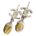 Chanel CC Logo Acorn Motif Earrings Silver Yellow