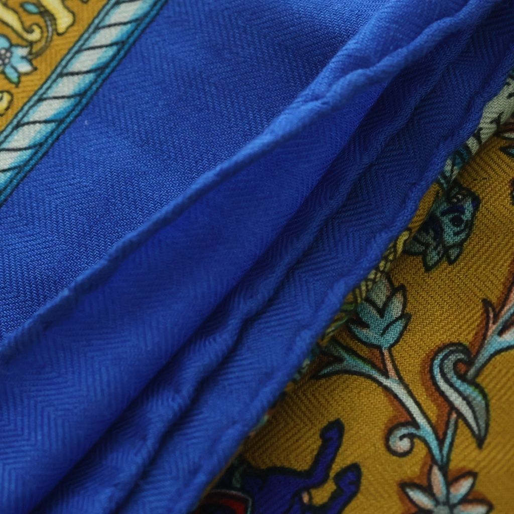 Hermes Carre 140 Indian Hunting Cashmere Scarf Blue — view 4