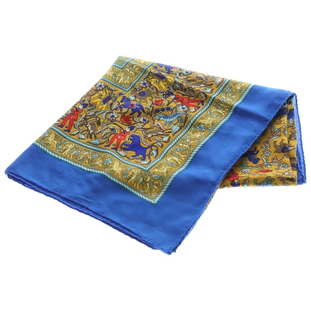 Hermes Carre 140 Indian Hunting Cashmere Scarf Blue