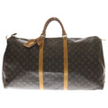 Louis Vuitton Monogram Keepall 60 Leather Boston Bag Brown