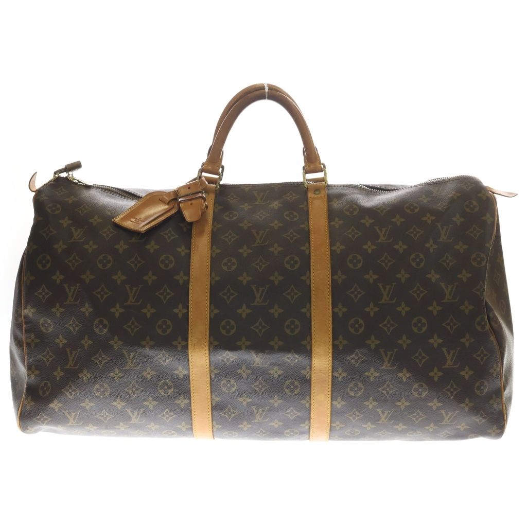 Louis Vuitton Monogram Keepall 60 Leather Boston Bag Brown