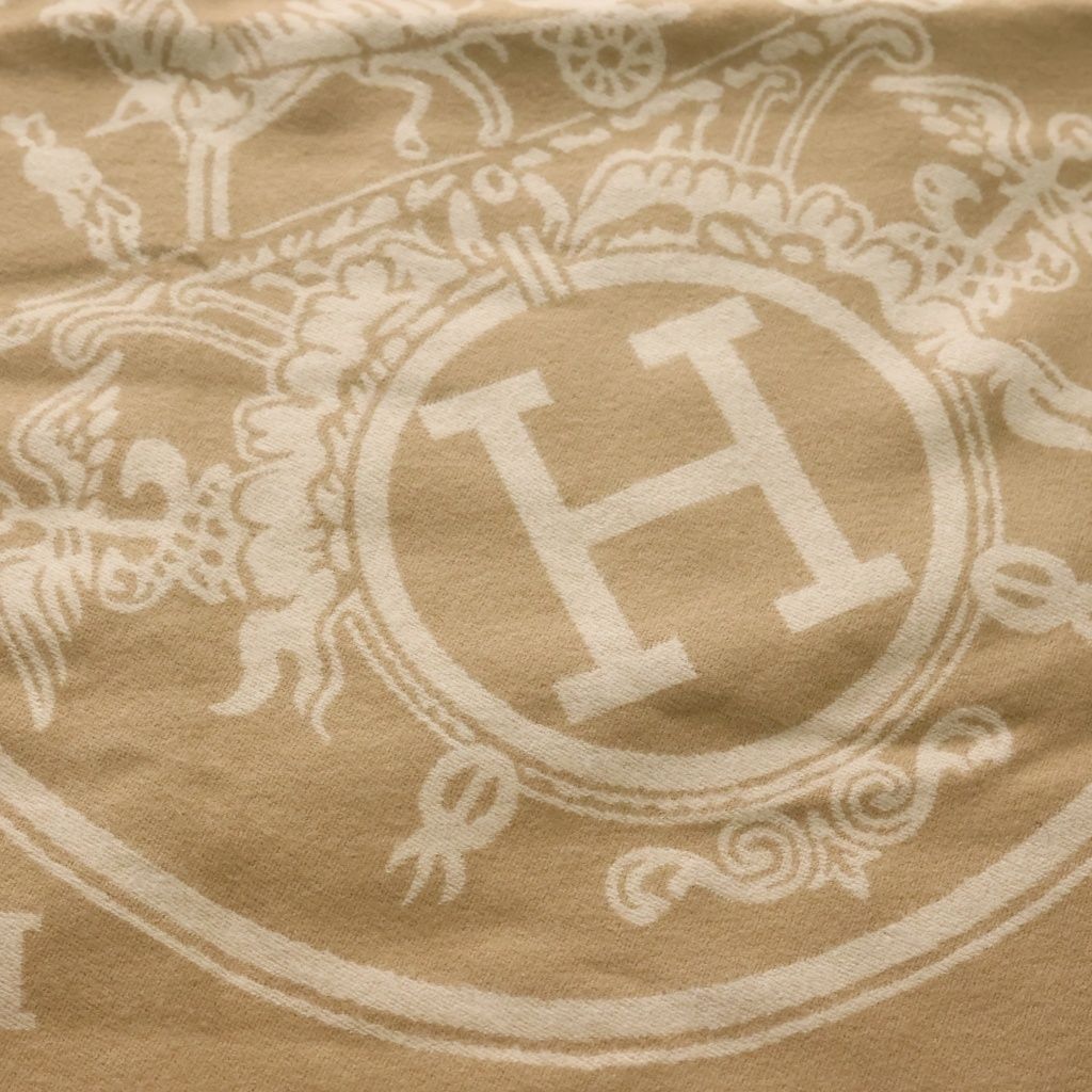 Hermes New Libris Shawl Cashmere Fringe Scarf Beige — view 2
