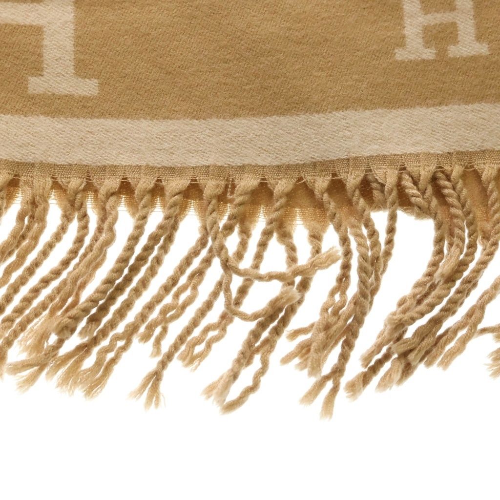 Hermes New Libris Shawl Cashmere Fringe Scarf Beige — view 3