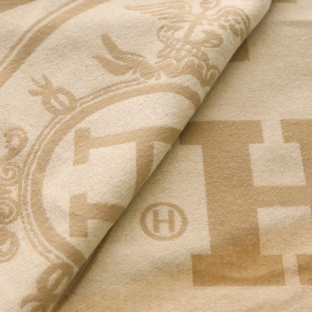 Hermes New Libris Shawl Cashmere Fringe Scarf Beige — view 4