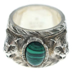 Gucci Garden Green Stone Tiger Head Ring Silver — view 4