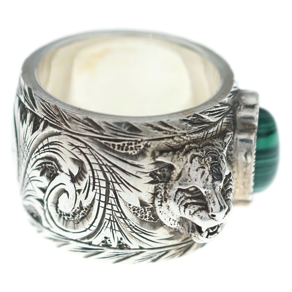 Gucci Garden Green Stone Tiger Head Ring Silver — view 3