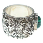 Gucci Garden Green Stone Tiger Head Ring Silver — view 3